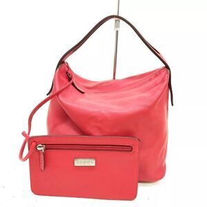 Auth Loewe Smooth Red Leather Cubi Tote Zip Wallet